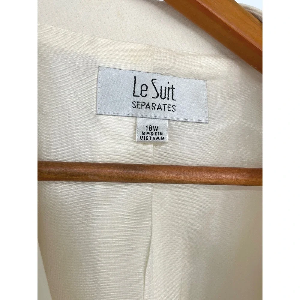 Le Suit Women 2pc Blazer 18W‎ Shell 20W Set Career Cream Collarless Open Front
